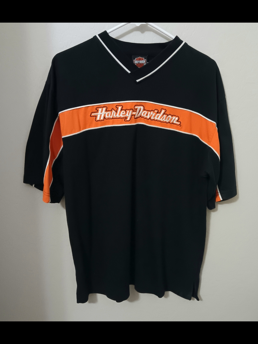 Harley-Davidson Black Shirt with Orange Chest Stripe and Logo